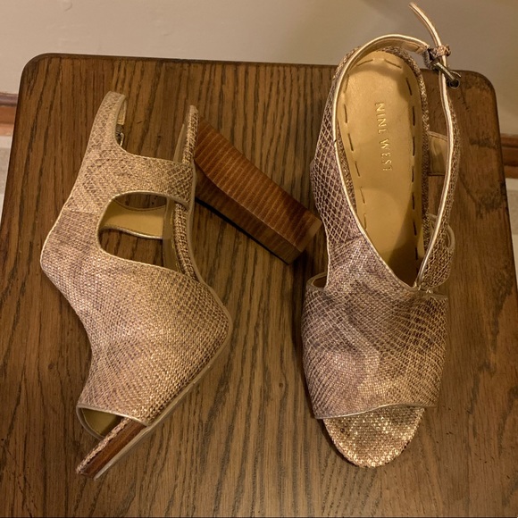 Nine West open toed faux snakeskin pumps - Picture 3 of 8